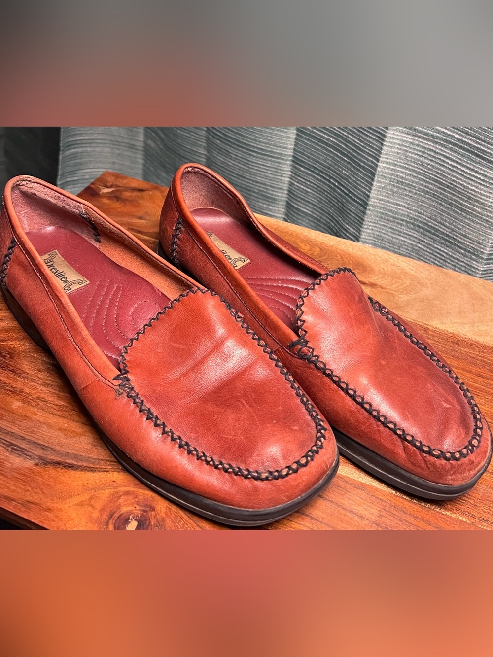 Drexlite Classics Leather Moc Toe Loafers Cognac Brown Size 11M